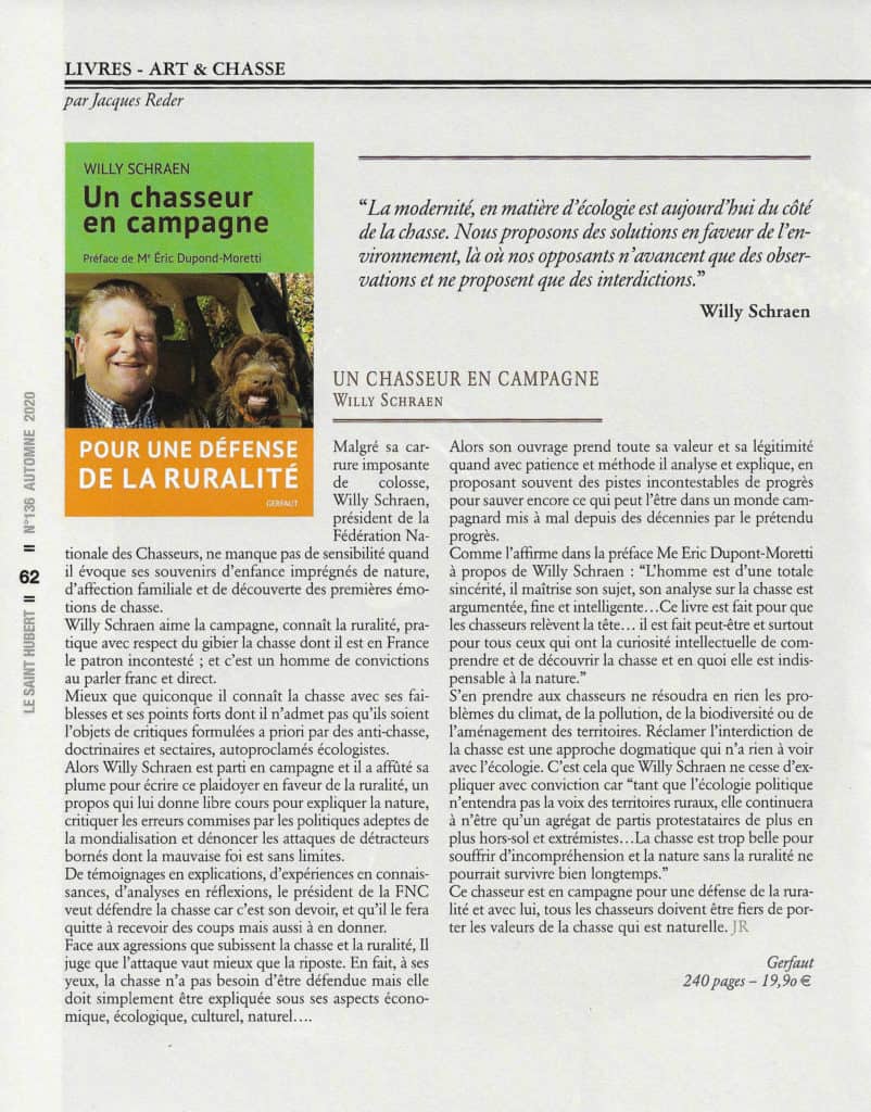 article W. Schraen - Un chasseur en campagne - Le Saint Hubert n136 automne 2020