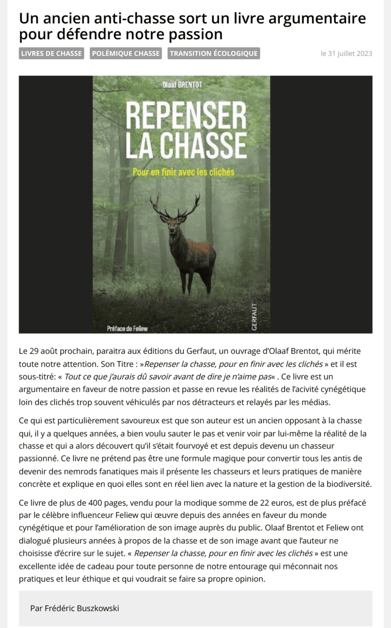 Revue de presse Un ancien anti chasse sort un livre argumentaire pour défendre notre passion Chassons.com