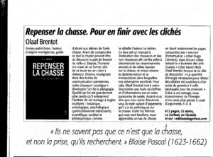 Revue de presse Repenser la chasse dans Connaissance de la chasse janvier 2024